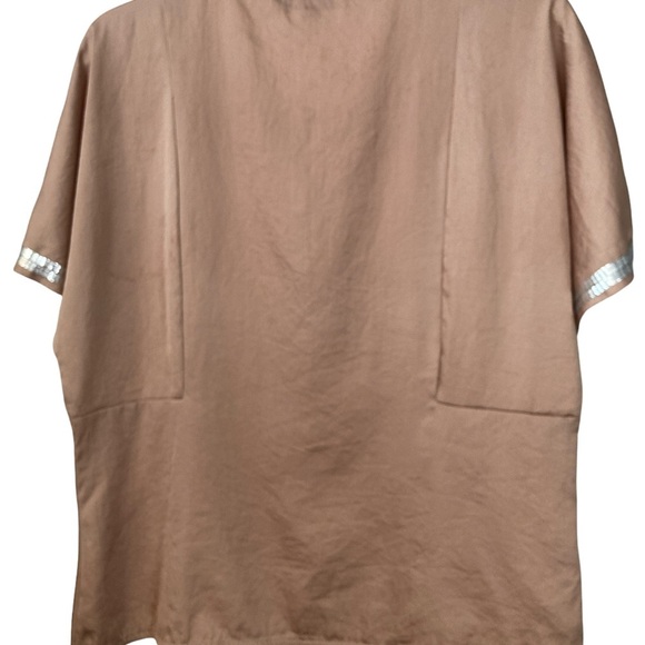Loft Short Sleeves Top Brown Tan Medium Petite Trendy Top - Picture 5 of 5